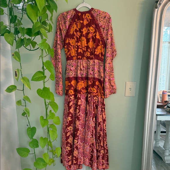 Free People Long Sleeve Floral Dress in Pink and Red - Picture 4 of 4